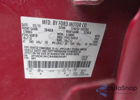 2010 Ford Edge Limited from USA, damaged, VIN 2FMDK3KC9ABB24381
